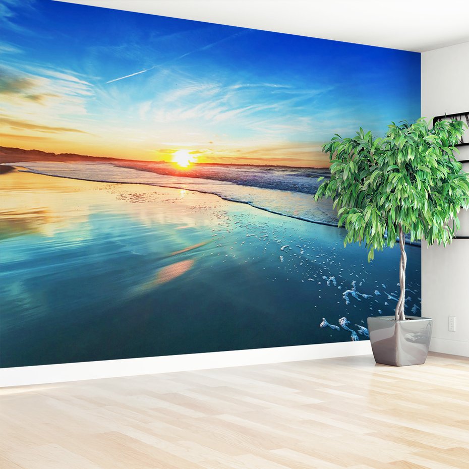 Fototapeta - plaża, zachód słońca, morze