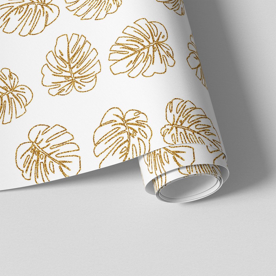 Tapeta - liście, monstera, złoto