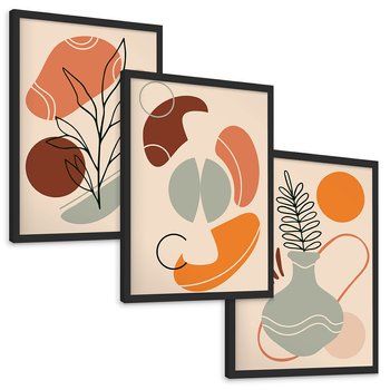 Zestaw obrazy w ramie, plakaty - abstrakcja, liście, rośliny - rama czarna