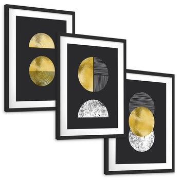 Zestaw obrazy w ramie, plakaty - złoty, abstrakcja, geometryczny - rama czarna