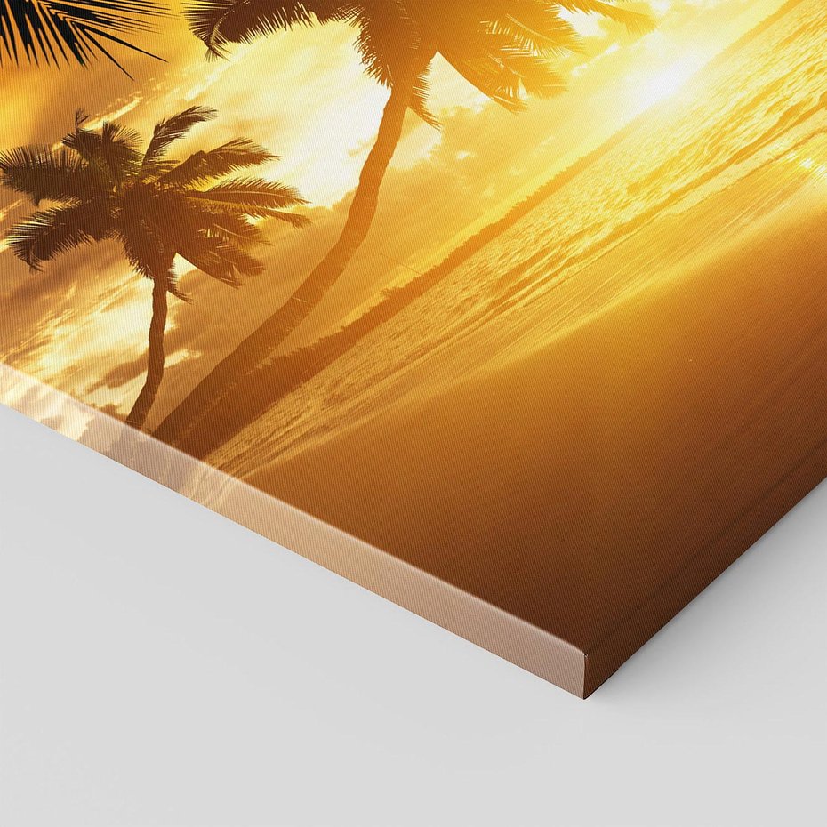 Obraz na płótnie - plaża, palmy, zachód słońca