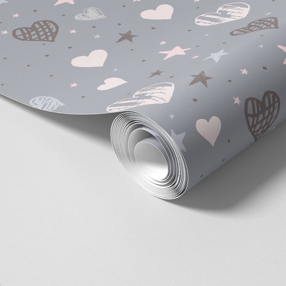 Tapeta - dziecięca, serca, gwiazdy,