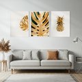 Zestaw obrazy w ramie, plakaty - złoty, liść, ananas - rama biała