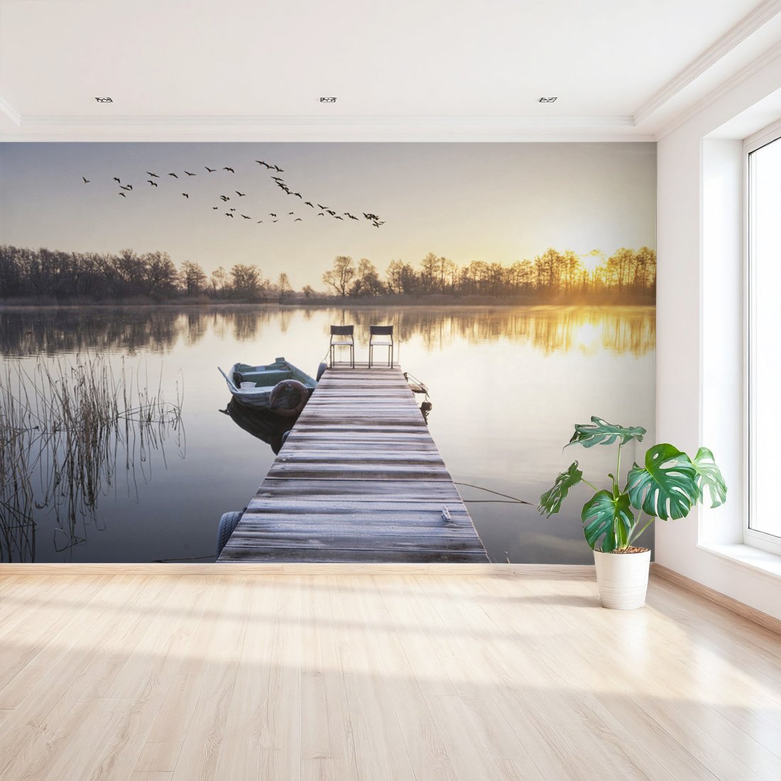 Fototapeta - jezioro, pomost, wschód słońca