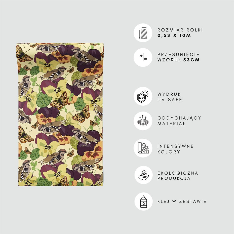 Tapeta - kwiaty, ptaki, motyle