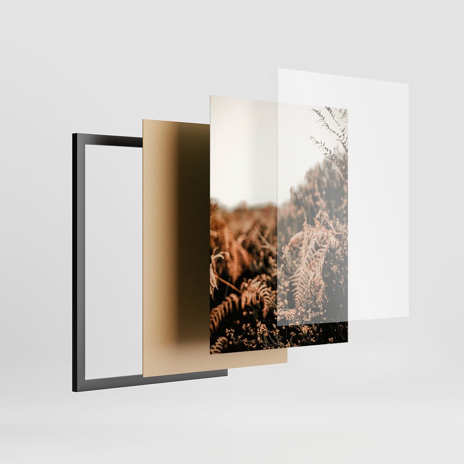 Zestaw obrazy w ramie, plakaty - liście, roślinność, brązowy - rama czarna