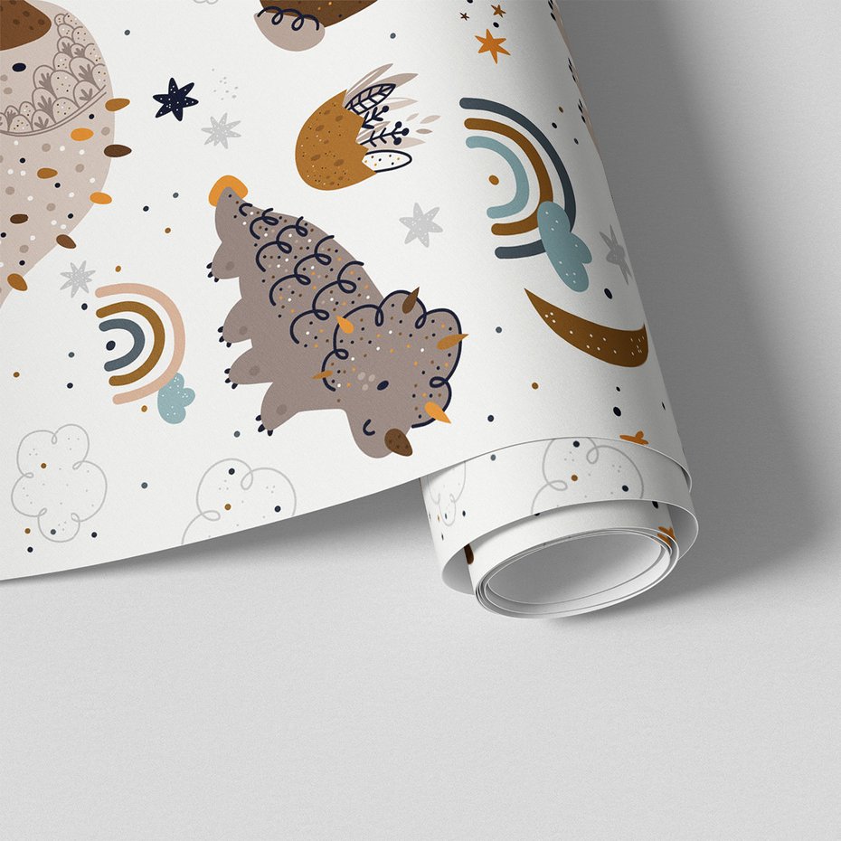 Tapeta - dziecięca, dinozaury, tęcza, gwiazdy