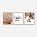 Zestaw obrazy w ramie, plakaty - kawa, napój, tekst - rama drewno