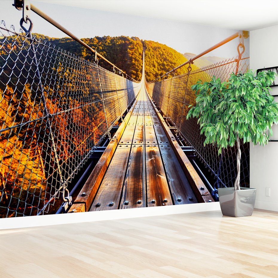 Fototapeta - most wiszący, natura, drewno