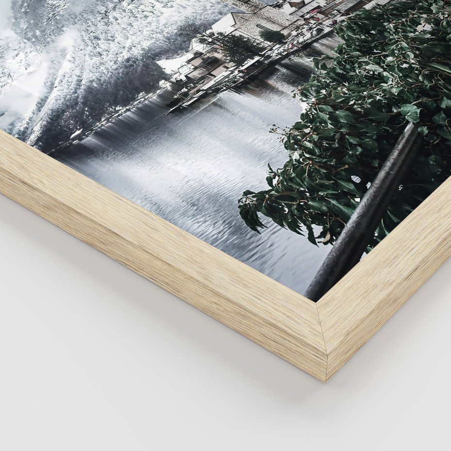 Zestaw obrazy w ramie, plakaty - zima, śnieg, krajobraz - rama drewno