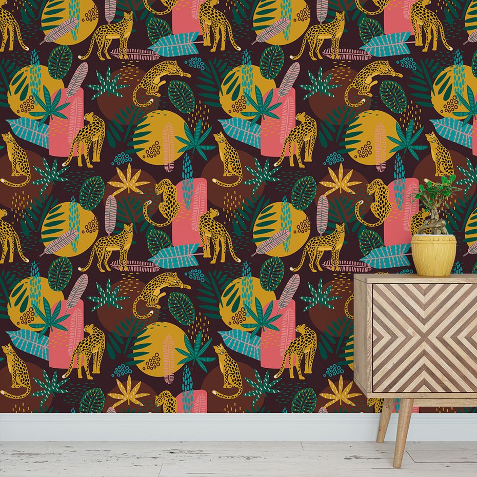 Tapeta - liście, pantera, koła