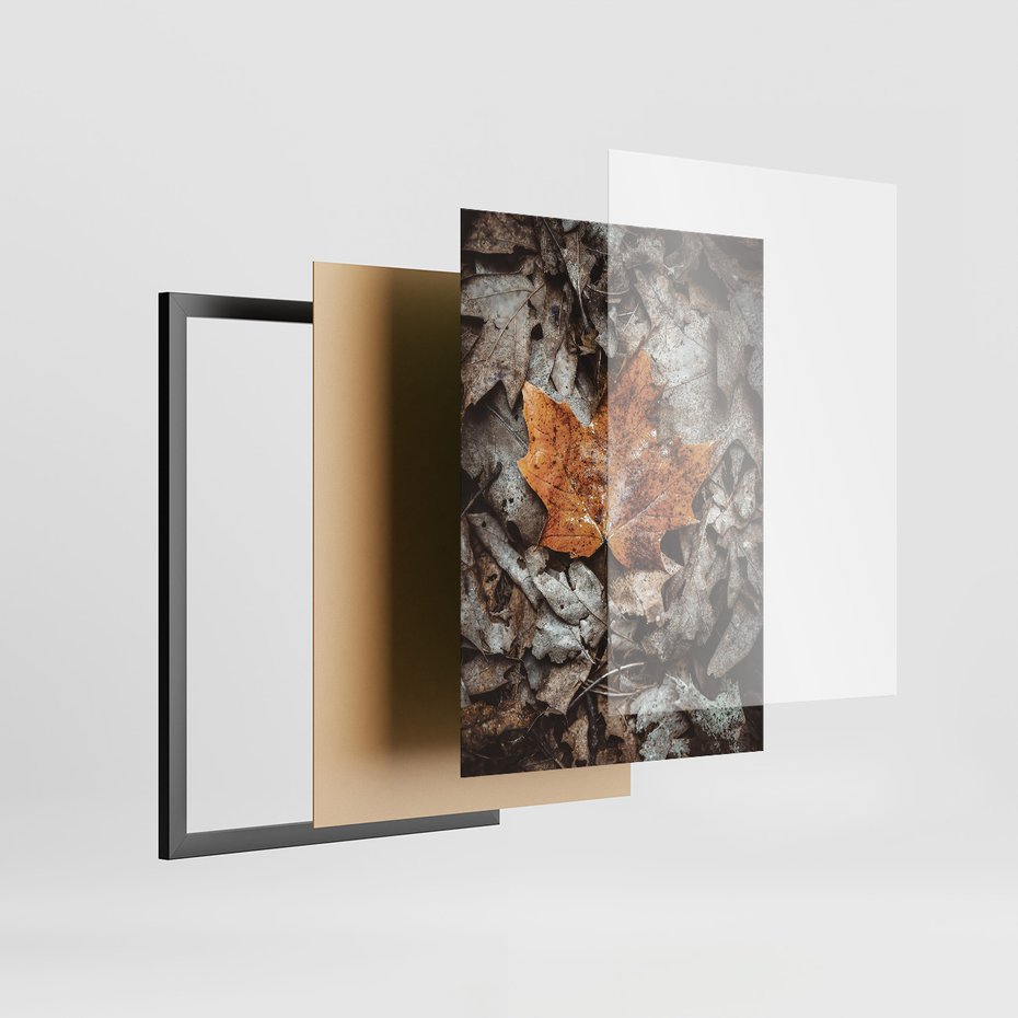 Zestaw obrazy w ramie, plakaty - liście, jesień, napisy - rama czarna