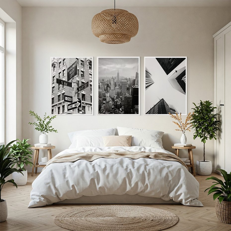 Zestaw obrazy w ramie, plakaty - miasto, architektura, budynki - rama biała
