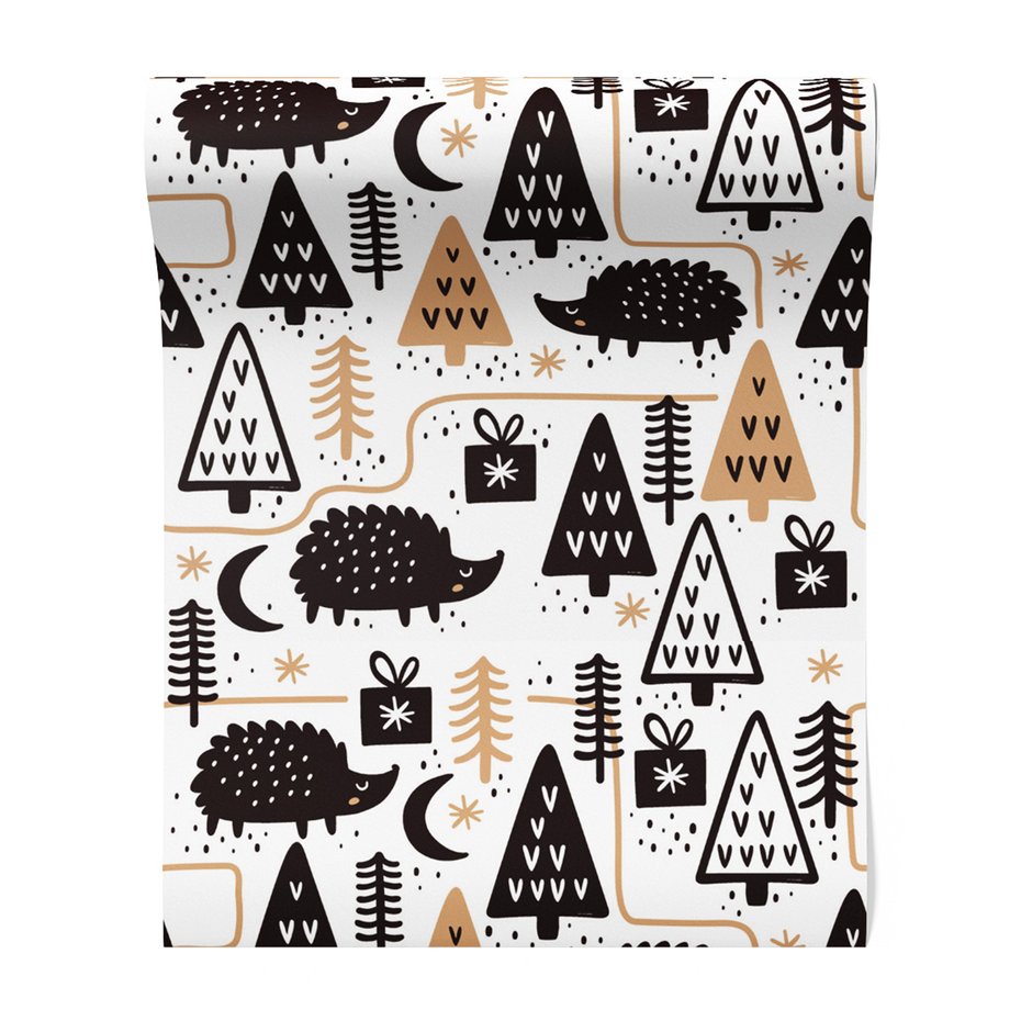 Tapeta - dziecięca, jeże, prezenty, drzewa