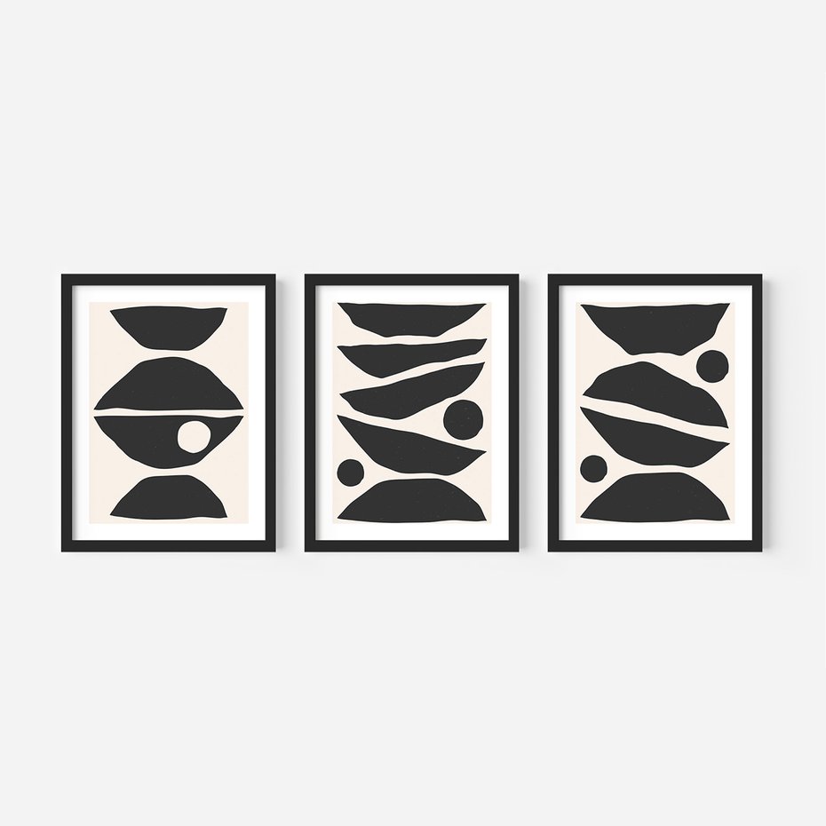 Zestaw obrazy w ramie, plakaty - abstrakcja, minimalizm, kształty - rama czarna