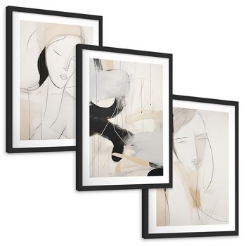 Zestaw obrazy w ramie, plakaty - abstrakcja, portret, minimalizm - rama czarna