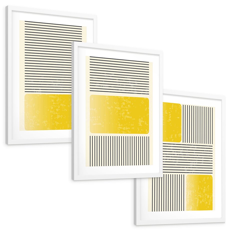Zestaw obrazy w ramie, plakaty - linie, geometryczny, abstrakcja - rama biała