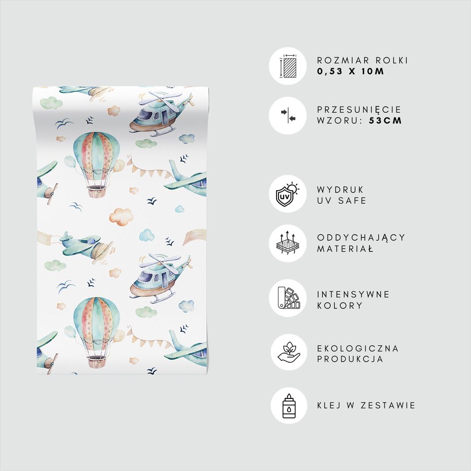 Tapeta - dziecięca, samolot, helikopter,