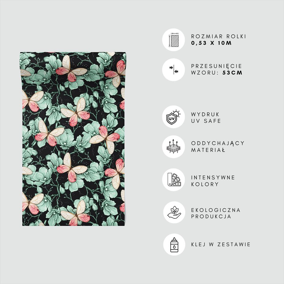 Tapeta - kwiaty, motyle, gałązki