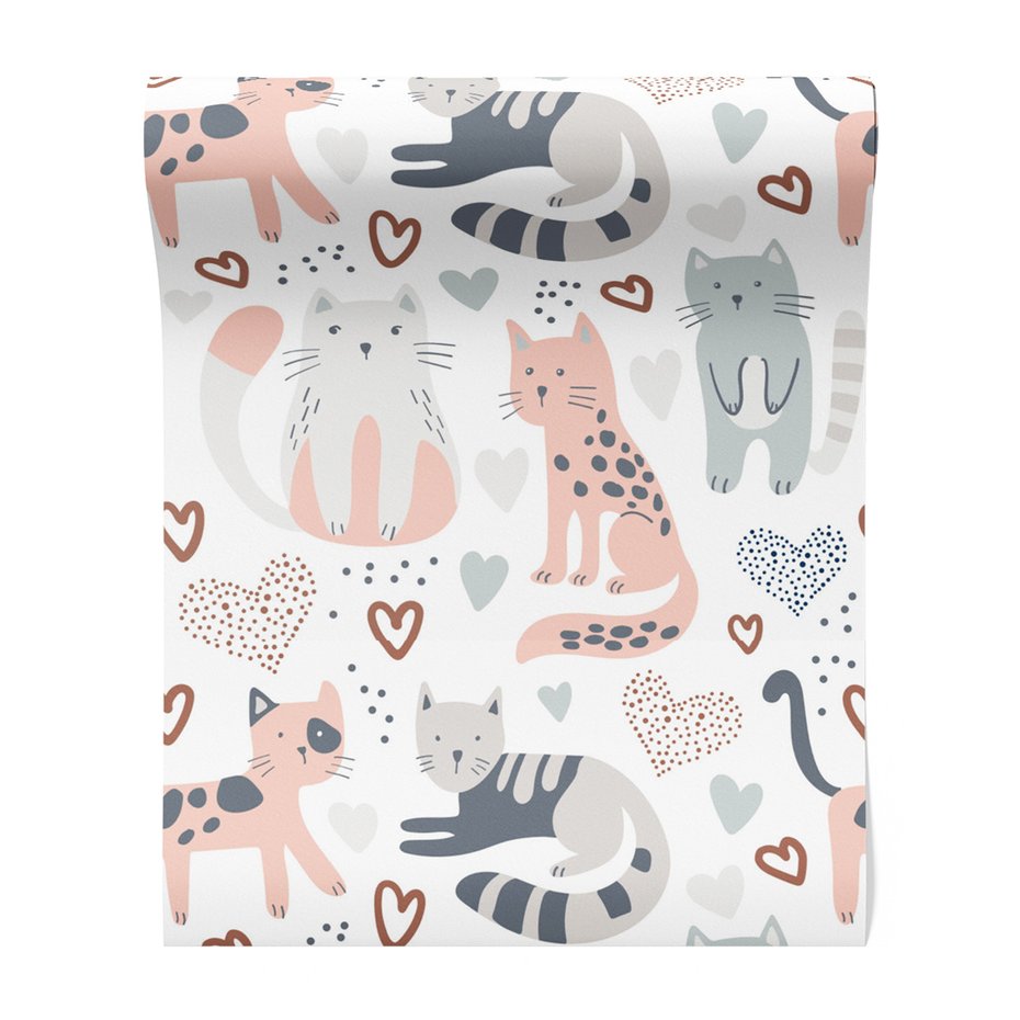 Tapeta - dziecięca, koty, serca, tło