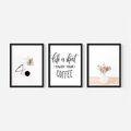 Zestaw obrazy w ramie, plakaty - kwiaty, kawa, okulary - rama czarna
