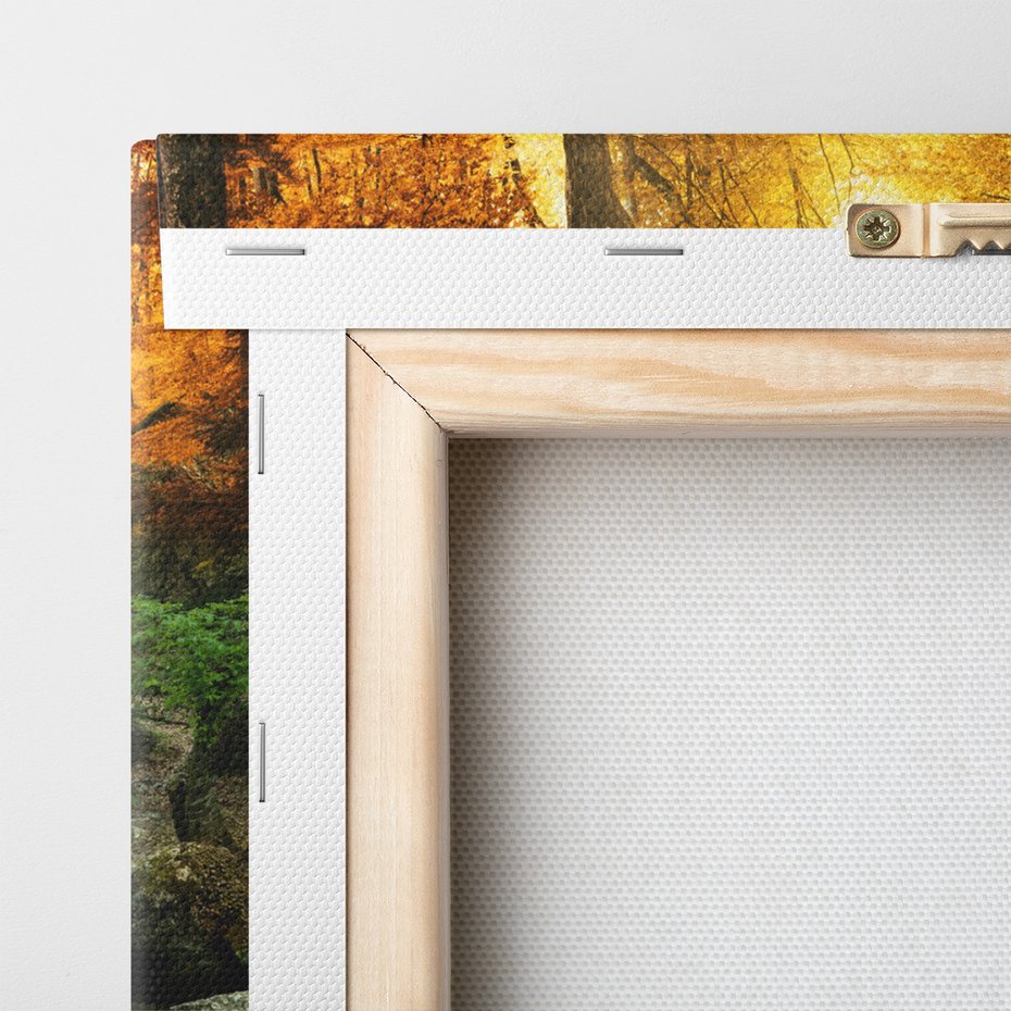 Obraz na płótnie - las, wodospad, jesień