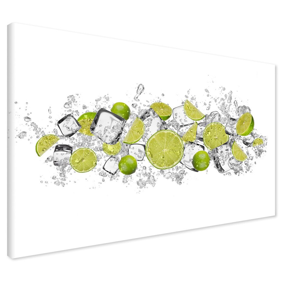 Obraz na płótnie - owoce, limonki, kostki lodu