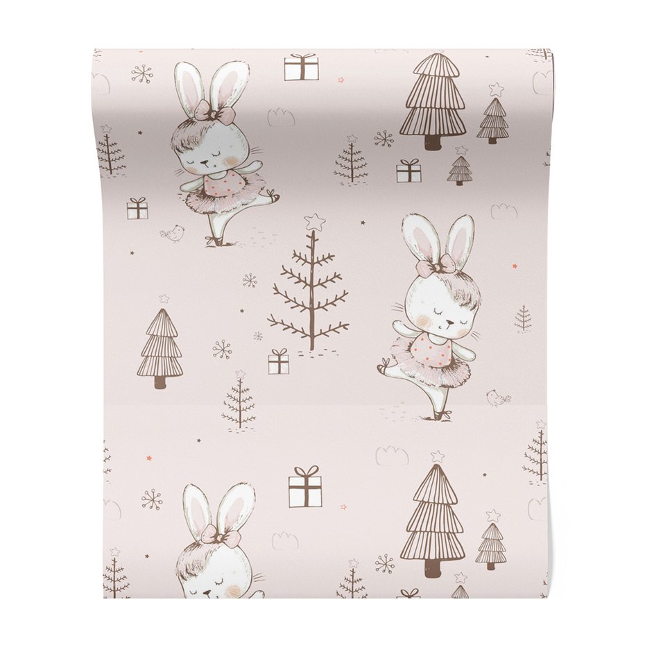 Tapeta - dziecięca, królik, choinki, prezenty