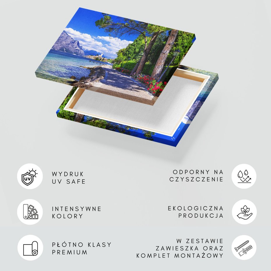 Obraz na płótnie - jezioro, miasto, góry