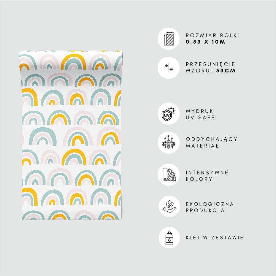 Tapeta - dziecięca, tęcza, wzór, powtarzalność