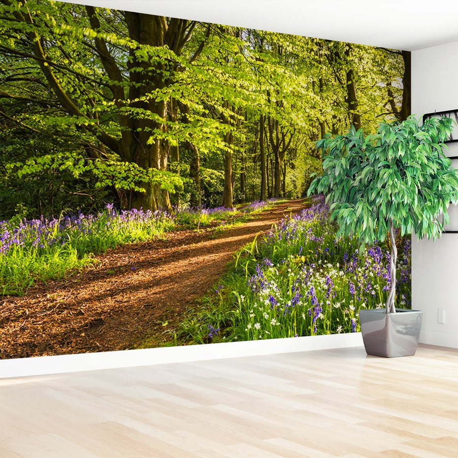 Fototapeta - las, kwiaty, ścieżka
