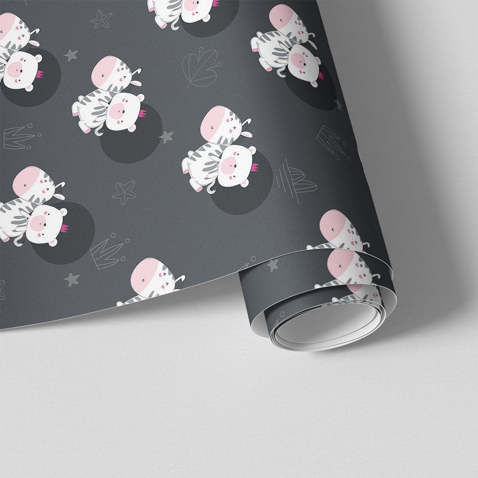 Tapeta - dziecięca, zebra, miś, korona