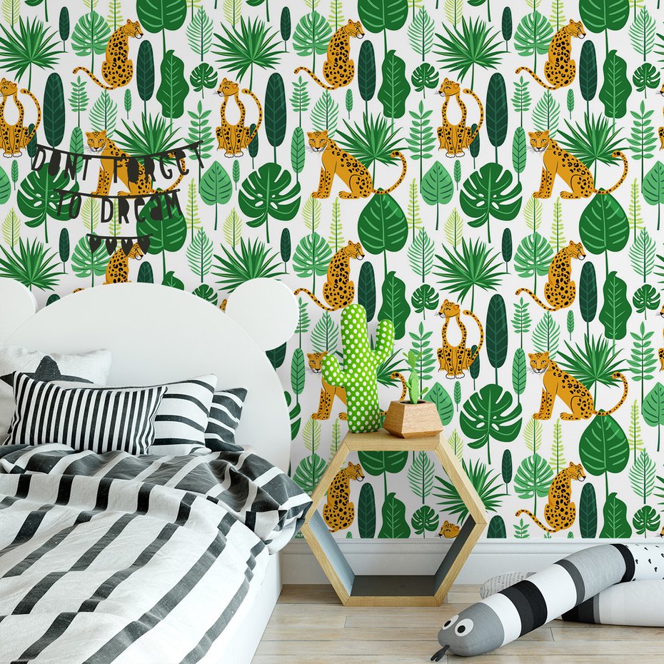 Tapeta - liście, leopard, dżungla