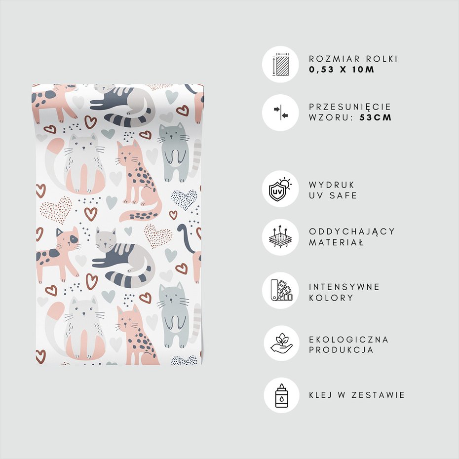 Tapeta - dziecięca, koty, serca, tło