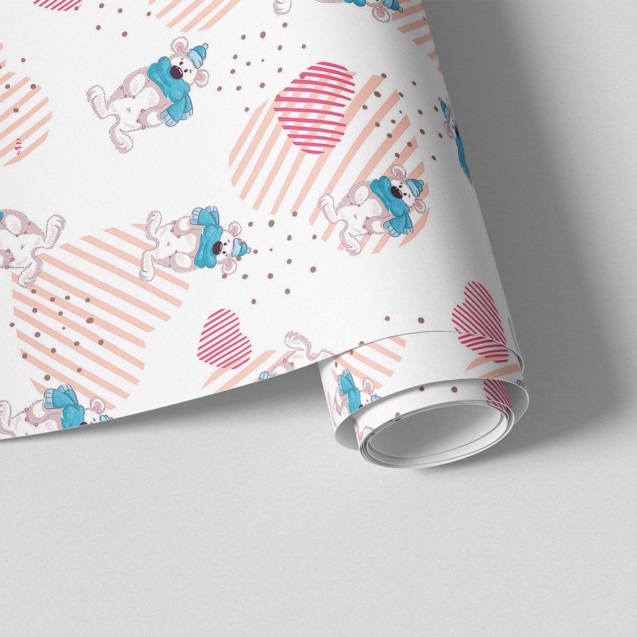 Tapeta - dziecięca, niedźwiedź, szalik, serce