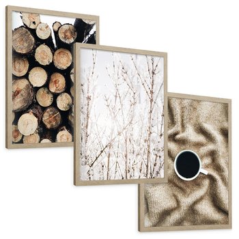 Zestaw obrazy w ramie, plakaty - drewno, zima, sweter - rama drewno