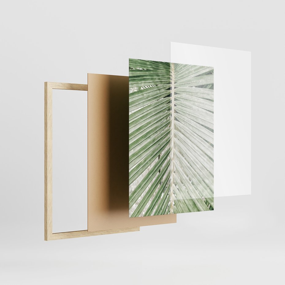 Zestaw obrazy w ramie, plakaty - liście, palmy, tropikalne - rama drewno