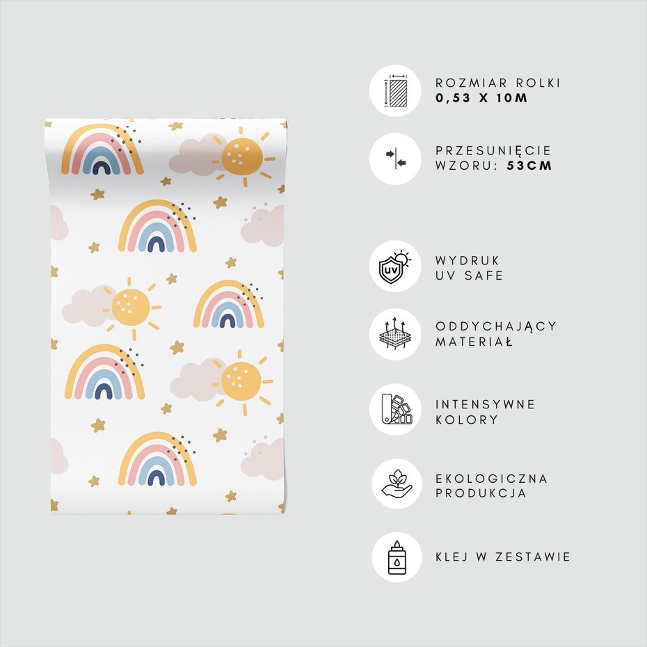 Tapeta - dziecięca, tęcza, słońce, gwiazda