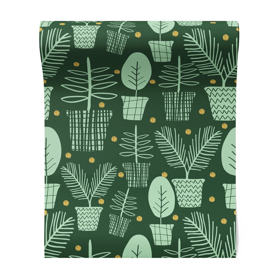 Tapeta - liście, doniczki, kropki