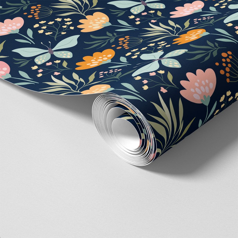 Tapeta - kwiaty, motyle, liście