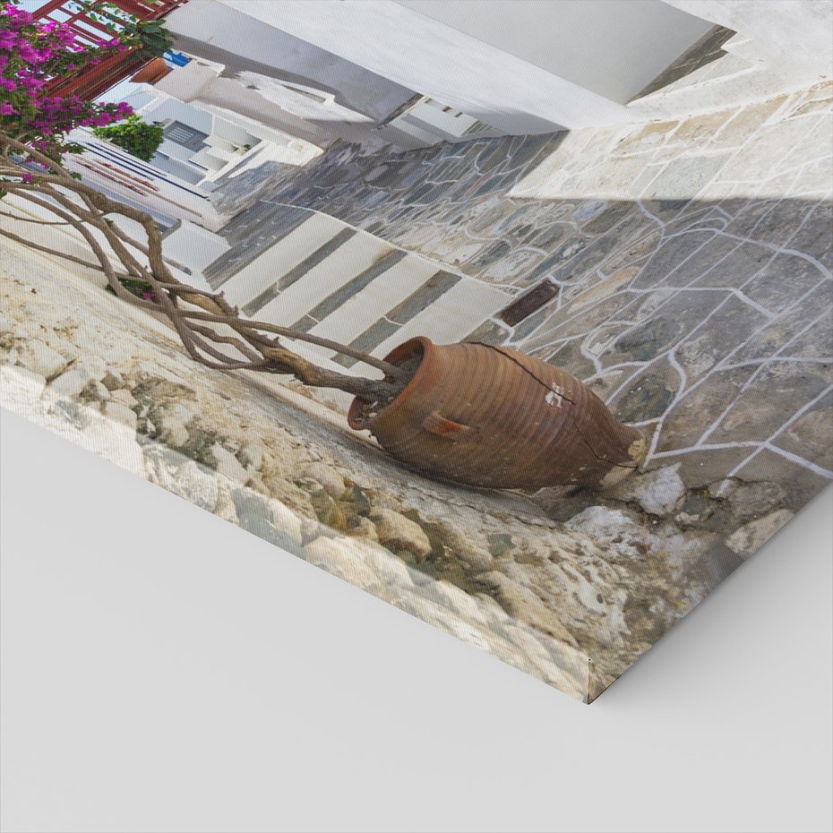 Obraz na płótnie - uliczka, kwiaty, biały