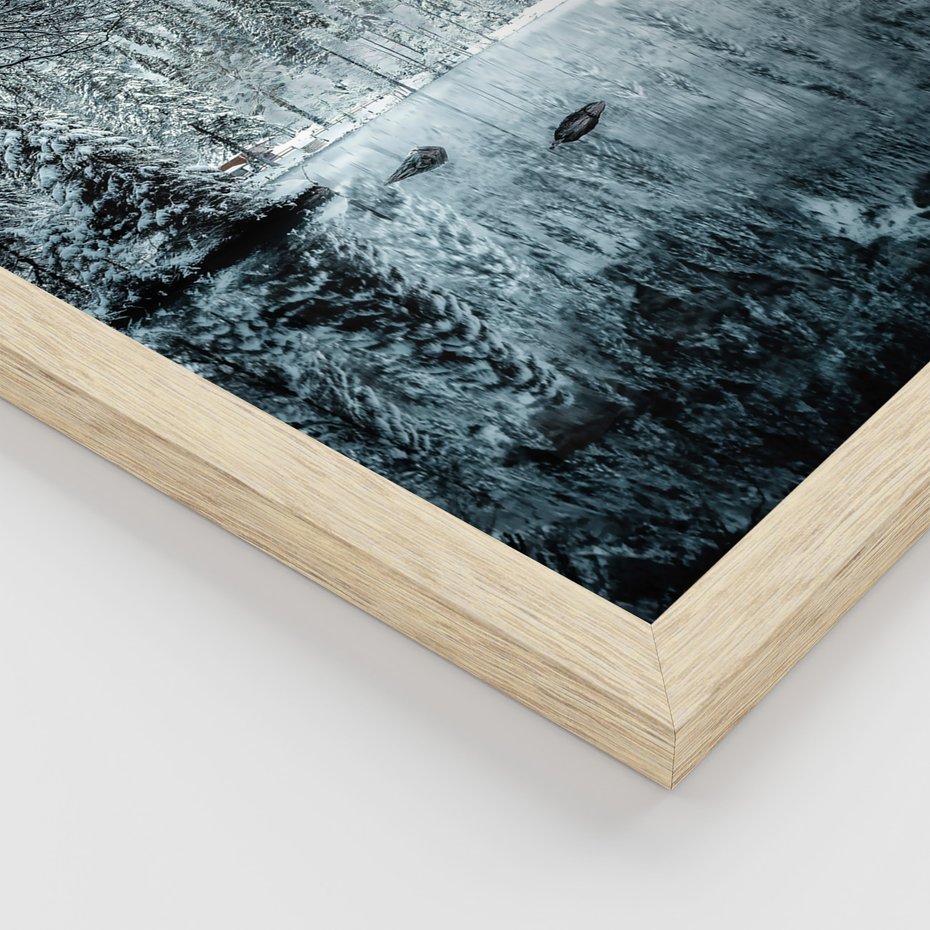 Zestaw obrazy w ramie, plakaty - zima, śnieg, góry - rama drewno