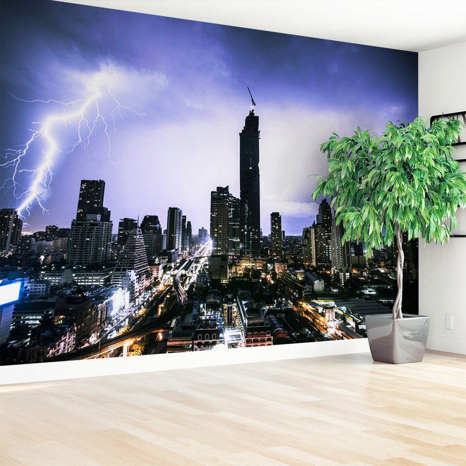 Fototapeta - miasto, burza, noc
