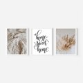Zestaw obrazy w ramie, plakaty - trawa, beżowy, pismo - rama biała