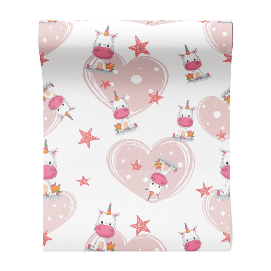Tapeta - dziecięca, jednorożce, serca, gwiazdy