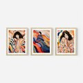 Zestaw obrazy w ramie, plakaty - kobieta, wzory, kolory, - rama drewno