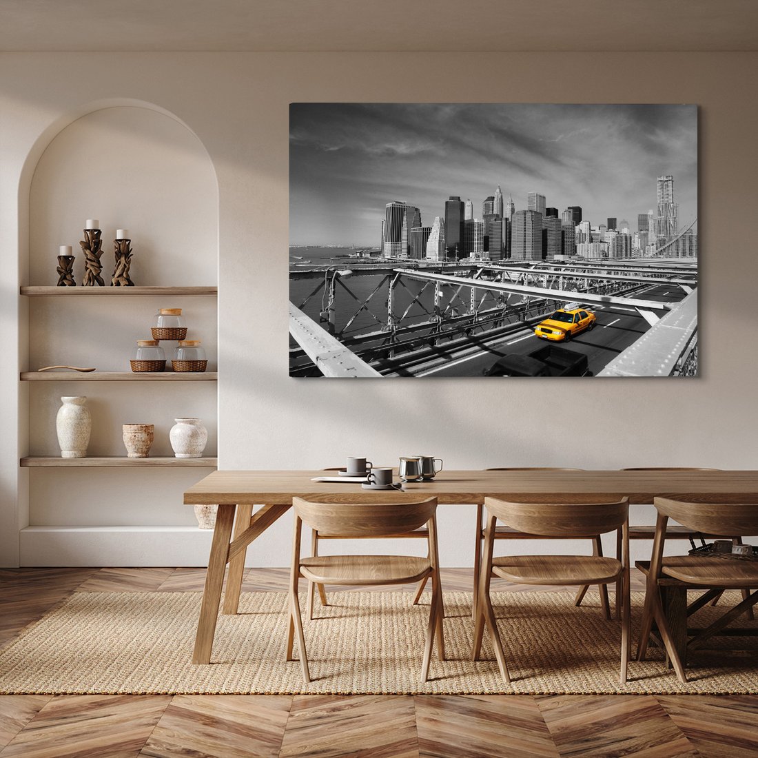 Obraz na płótnie - miasto, most, taksówka