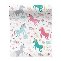 Tapeta - dziecięca, jednorożce, tęcza, chmury