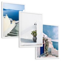 Zestaw obrazy w ramie, plakaty - Santorini, architektura, morze - rama biała