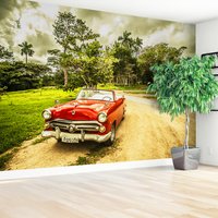 Fototapeta - samochód, czerwony, krajobraz